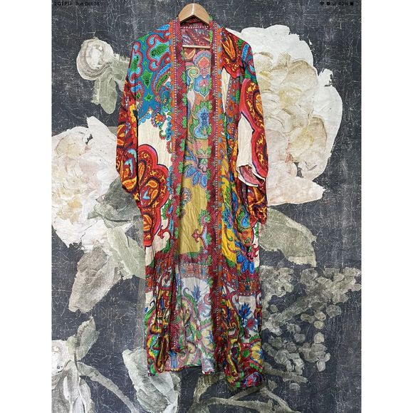 New Rag & Muffin Multi Print Bohemian Style Kimono One Size - Picture 4 of 7